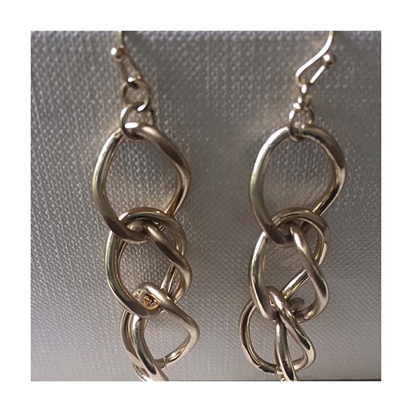 Gold Link Dangling Earrings with French Hooks - Picture 5 of 7